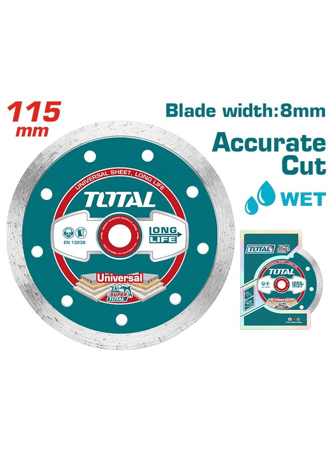 توتال تولز قرص قطع ماسي رطب بمقاس 115 مم (4.5 بوصة) | عرض الشفرة 8 مم | للخرسانة والطوب والجرانيت والرخام والحجر | للاستخدام الرطب | محور 22.2 مم