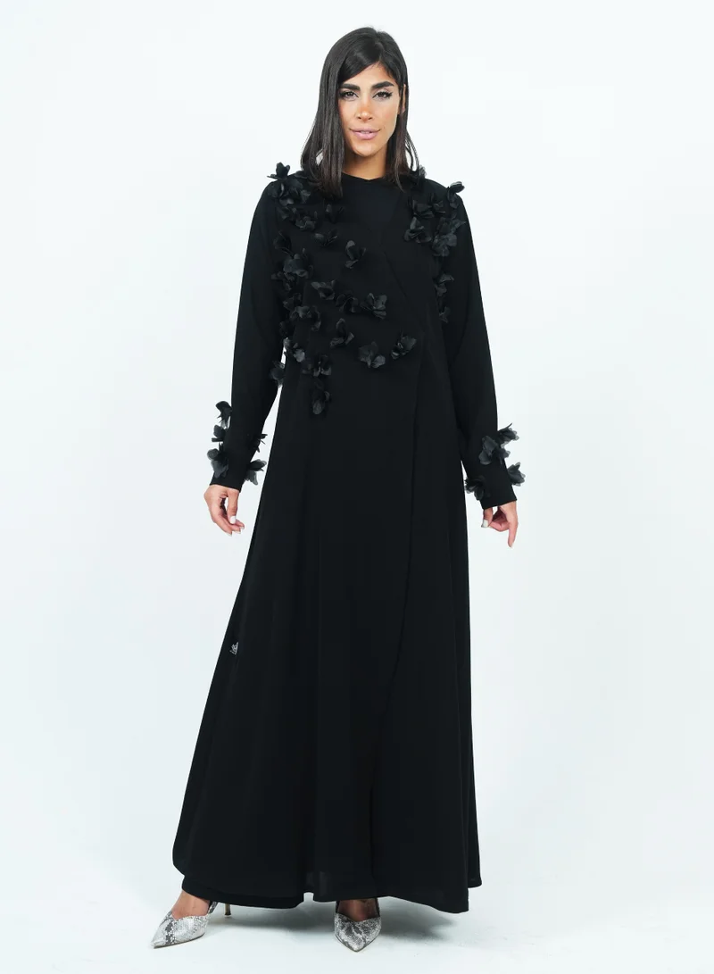 Stylish Embroidered Embellished Flowers Abaya With Design