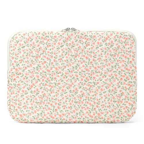 BBIQI Puffy Laptop Sleeve 13156 Inch Cute Quilted Laptop Protective Case Padded Floral Computer Sleeve for MacBook BPink 15 Inch - Image 1
