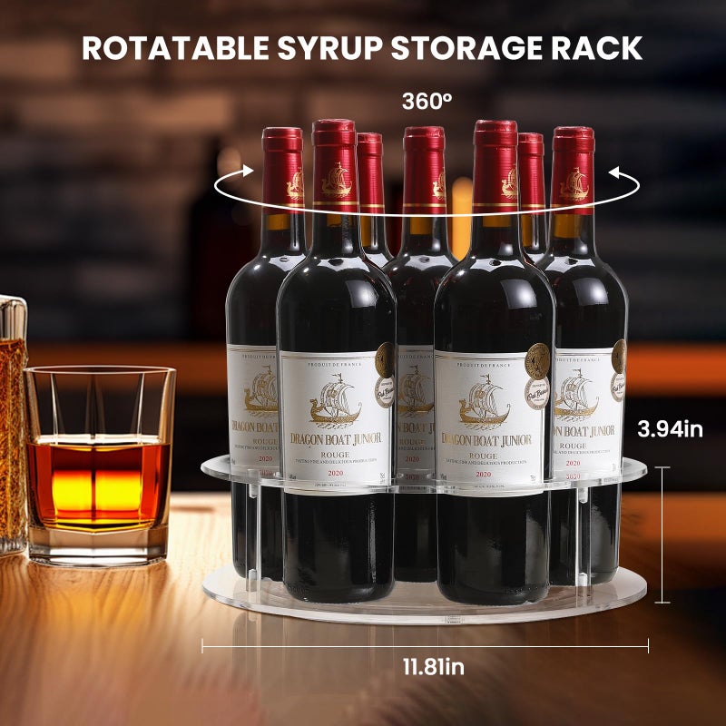 IEEK Large Rotating Coffee Syrup Organizer 7 Bottles Clear Acrylic Coffee Syrup Rack for Countertop Syrup Bottle Holder Stand With Anti Slip Pad for Coffee Bar Station,Turntable Wine Display Tray - Image 5