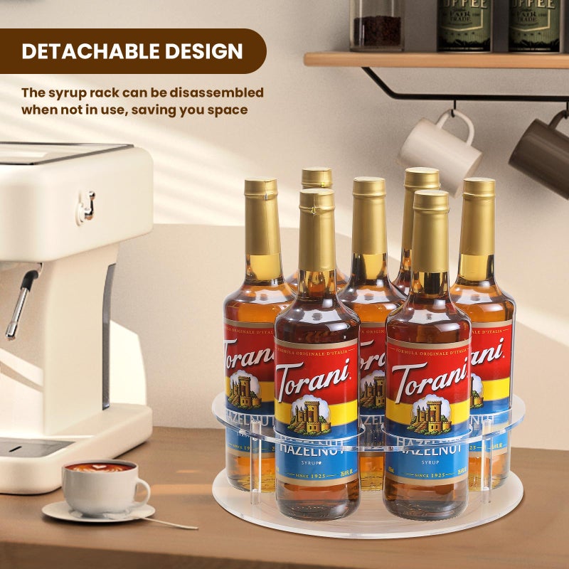 IEEK Large Rotating Coffee Syrup Organizer 7 Bottles Clear Acrylic Coffee Syrup Rack for Countertop Syrup Bottle Holder Stand With Anti Slip Pad for Coffee Bar Station,Turntable Wine Display Tray - Image 3