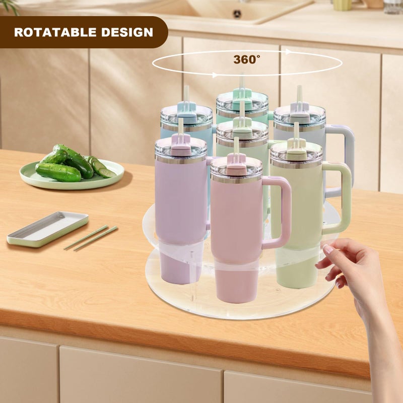 IEEK Large Rotating Coffee Syrup Organizer 7 Bottles Clear Acrylic Coffee Syrup Rack for Countertop Syrup Bottle Holder Stand With Anti Slip Pad for Coffee Bar Station,Turntable Wine Display Tray - Image 4