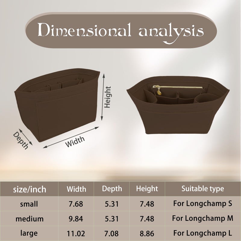 Lckaey Organizer Insert for Longchamp Le Pliage, Premium Felt Bag For Handbag Women Purse Large Long Champ organizer 025coffee-M - Image 2