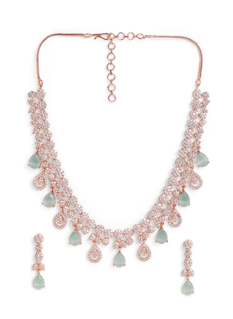 Priyaasi Rose American Diamond Studded Jewellery Set