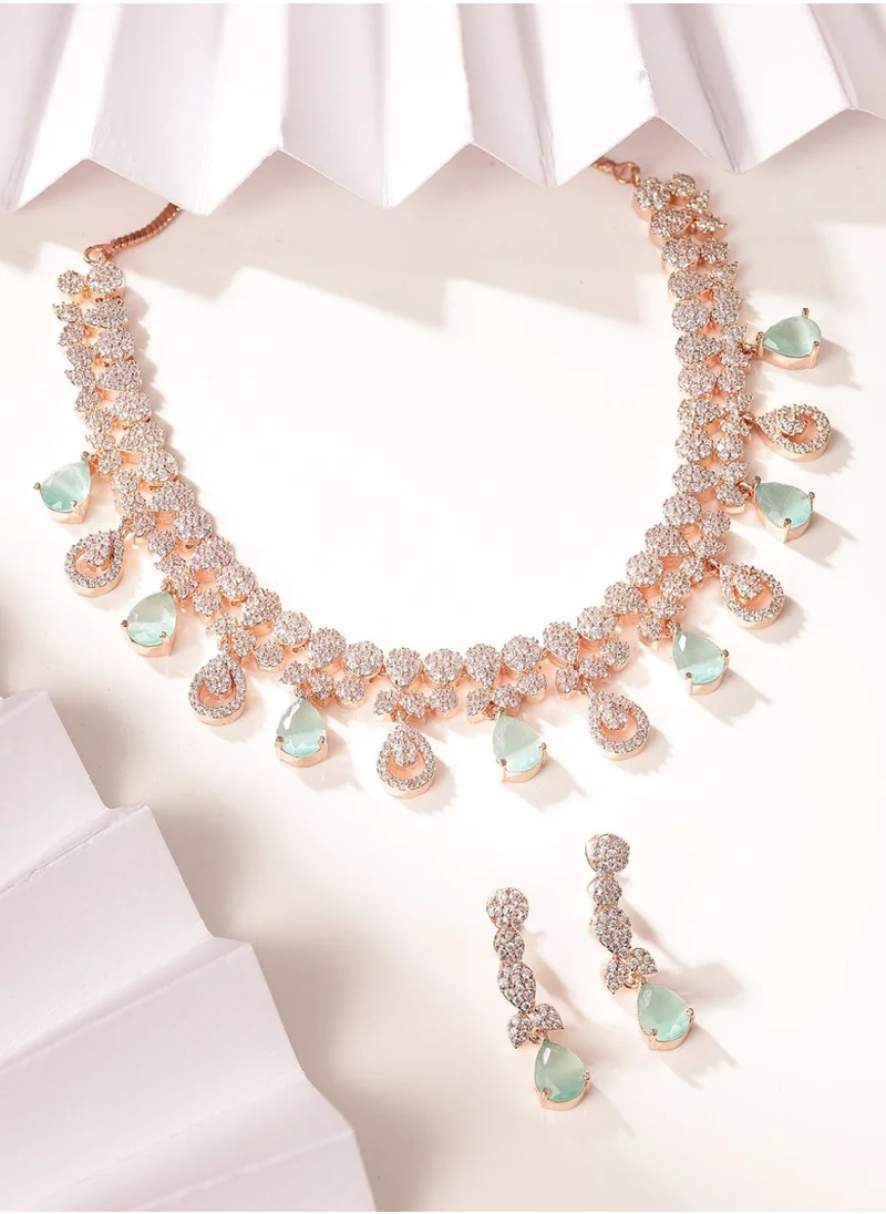 Priyaasi Rose American Diamond Studded Jewellery Set