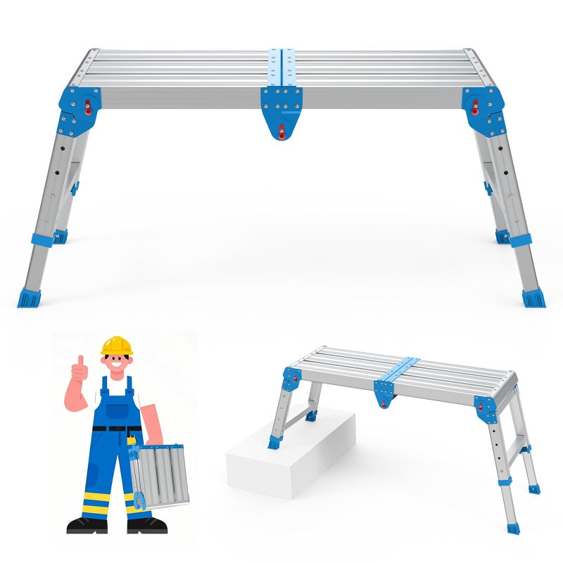 Loyoda Work Platform 500 Lbs, Folding Step Stool with One-Touch Automatic Fold, 4 Height Adjustment Step Platform, Perfect for RV Cleaning, Home Painting and Reaching High Places, Larger, Blue - Image 1