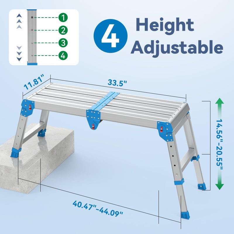 Loyoda Work Platform 500 Lbs, Folding Step Stool with One-Touch Automatic Fold, 4 Height Adjustment Step Platform, Perfect for RV Cleaning, Home Painting and Reaching High Places, Larger, Blue - Image 4
