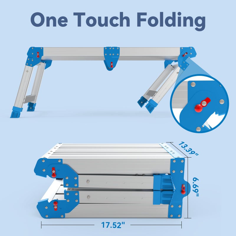 Loyoda Work Platform 500 Lbs, Folding Step Stool with One-Touch Automatic Fold, 4 Height Adjustment Step Platform, Perfect for RV Cleaning, Home Painting and Reaching High Places, Larger, Blue - Image 5