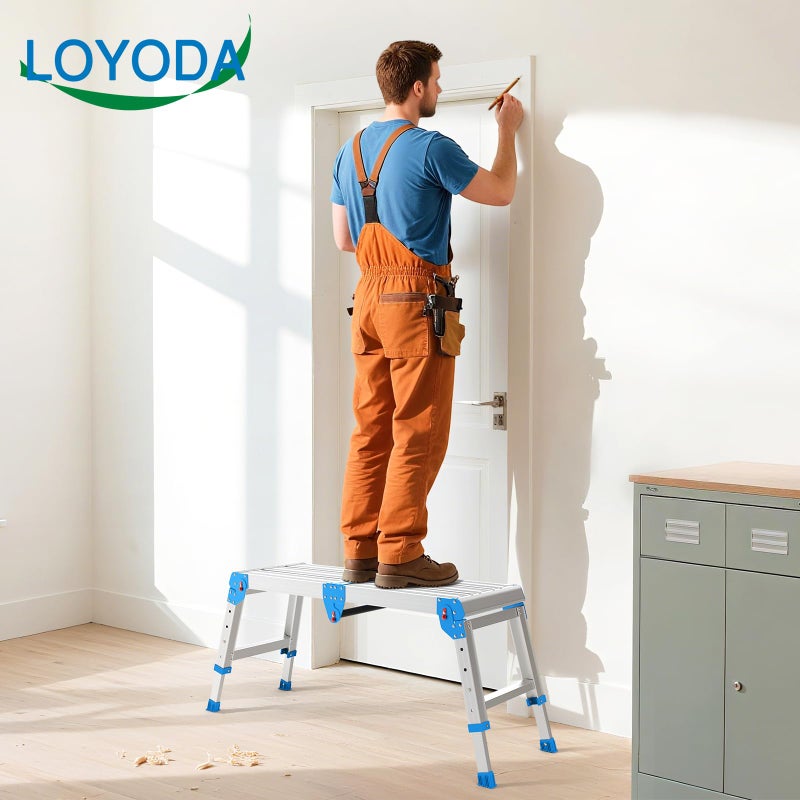Loyoda Work Platform 500 Lbs, Folding Step Stool with One-Touch Automatic Fold, 4 Height Adjustment Step Platform, Perfect for RV Cleaning, Home Painting and Reaching High Places, Larger, Blue - Image 2