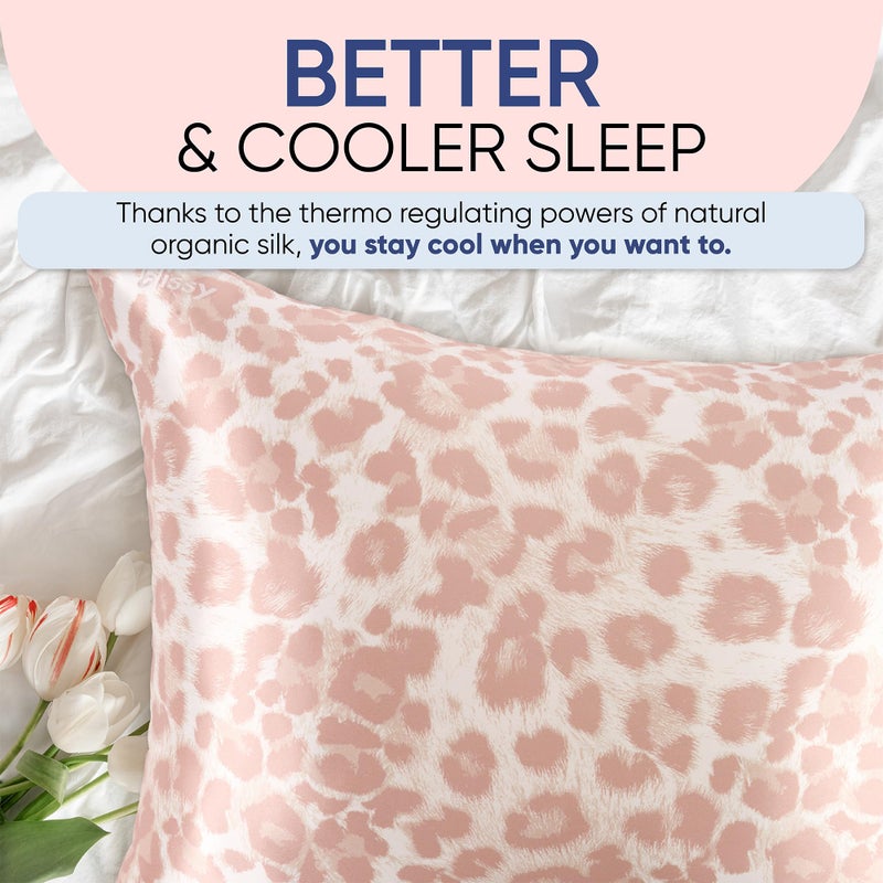 Blissy Silk Pillowcase - 100% Pure Mulberry Silk - 22 Momme 6A High-Grade Fibers - Silk Pillow Cover for Hair & Skin - Regular, Queen & King (Nicole Miller - Mauve Cheetah, Queen) - Image 5