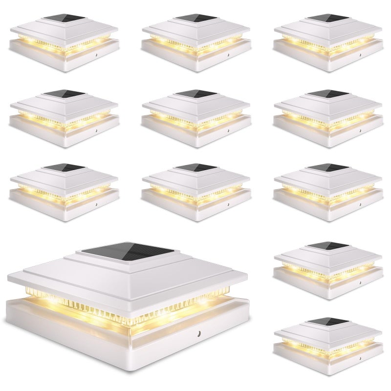 JOFIOS Solar Post Cap Lights Outdoor 12pack, Waterproof Fence Post Solar Lights for 4x4 5x5 6x6 Wood/Vinyl Posts, White Deck Post Lights with 2 Color Modes Decorate Garden Patio Porch Backyard - Image 1