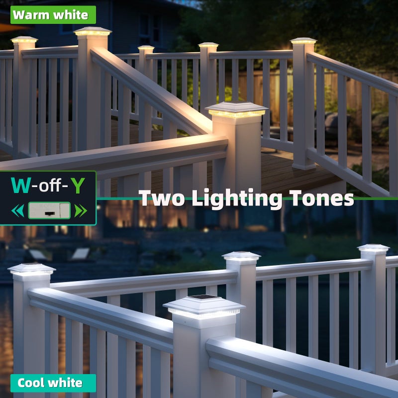 JOFIOS Solar Post Cap Lights Outdoor 12pack, Waterproof Fence Post Solar Lights for 4x4 5x5 6x6 Wood/Vinyl Posts, White Deck Post Lights with 2 Color Modes Decorate Garden Patio Porch Backyard - Image 4