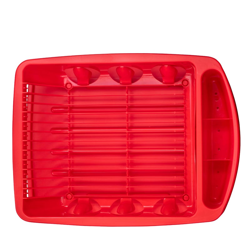 Tribello Sink Dish Drying Rack, Heavy Duty Hard Plastic Sink Set with Drainer (Red) - Image 4