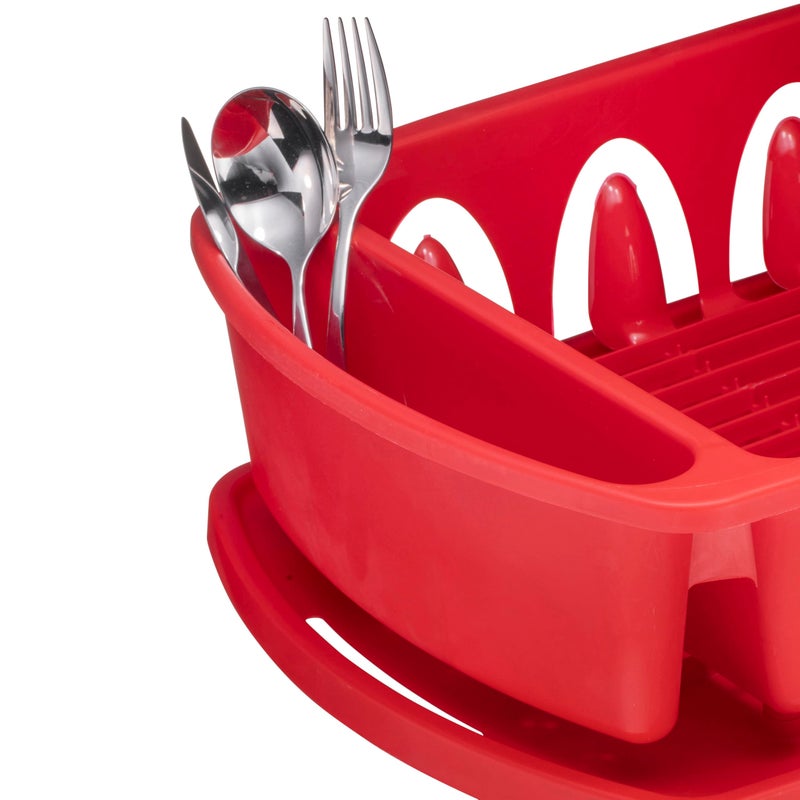 Tribello Sink Dish Drying Rack, Heavy Duty Hard Plastic Sink Set with Drainer (Red) - Image 3