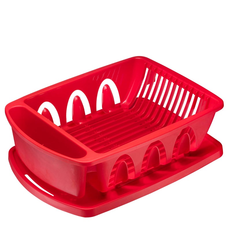 Tribello Sink Dish Drying Rack, Heavy Duty Hard Plastic Sink Set with Drainer (Red) - Image 1