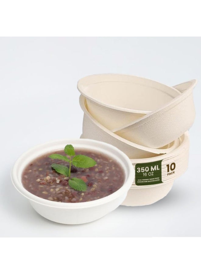 ايكواي ecoway 100% Compostable Bowl Heavy Duty Bowl Natural Disposable Bagasse Paper bowls Eco-Friendly Made from Sugarcane Bagasse Natural white color Biodegradable Bowl, Pack of 10 - Image 1