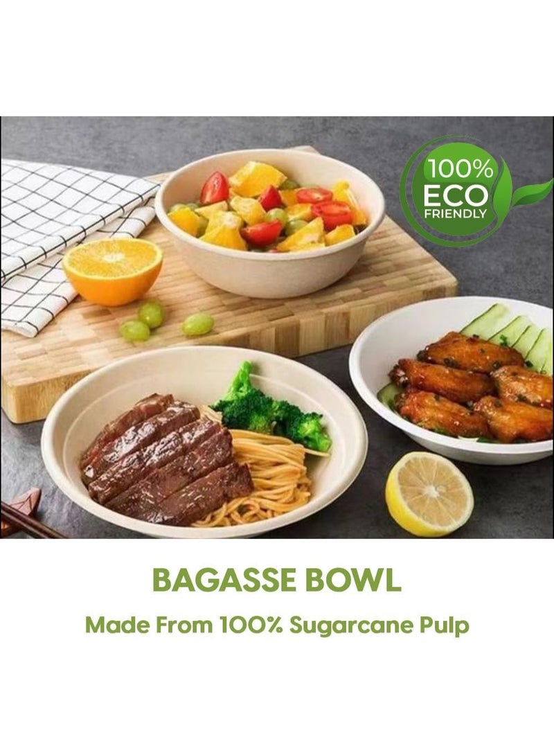 ايكواي ecoway 100% Compostable Bowl Heavy Duty Bowl Natural Disposable Bagasse Paper bowls Eco-Friendly Made from Sugarcane Bagasse Natural white color Biodegradable Bowl, Pack of 10 - Image 3