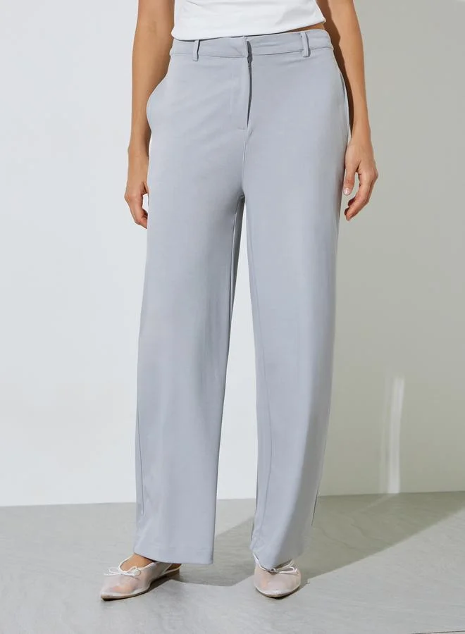 ستايلي Grey Scuba Wide Leg Pants