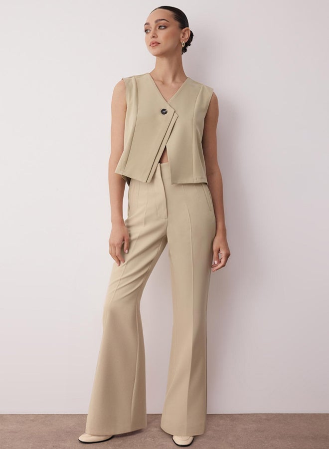 trendyol Mink Single Button Asymmetric Closure Woven Regular Fit Vest - Image 3