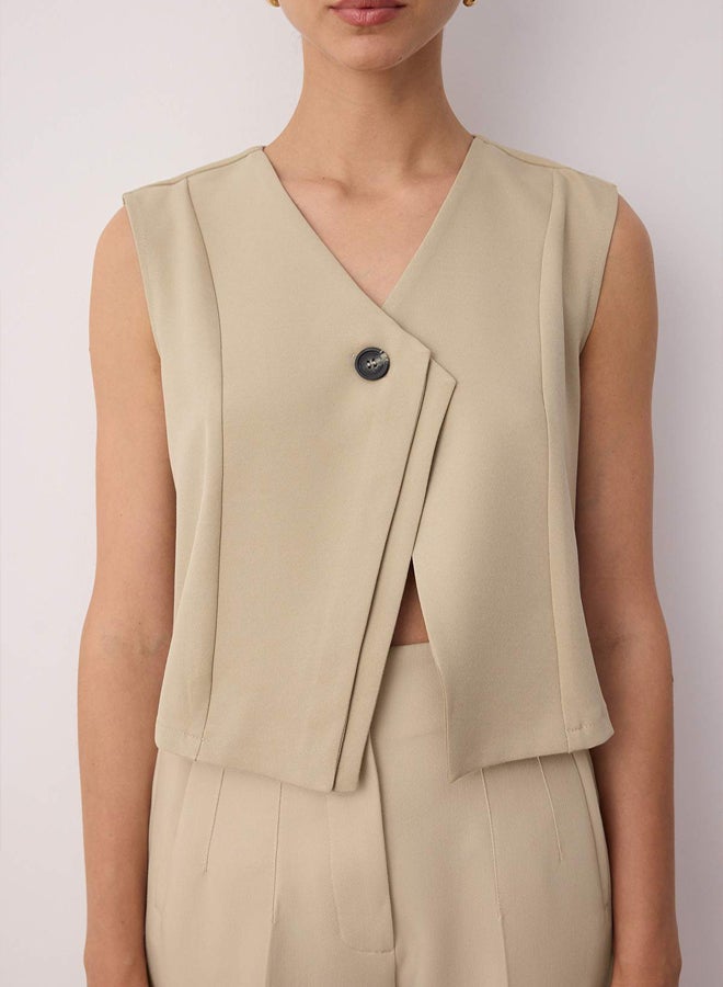 trendyol Mink Single Button Asymmetric Closure Woven Regular Fit Vest - Image 4