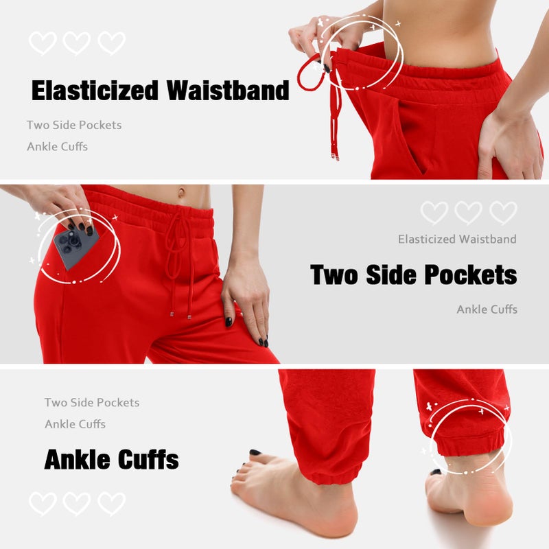 Walifrey Womens Joggers with Pockets, Drawstring Sweatpants Women for Lounging Jogging Gym and Workout BrightRed,1 Pack BrightRed S - Image 5