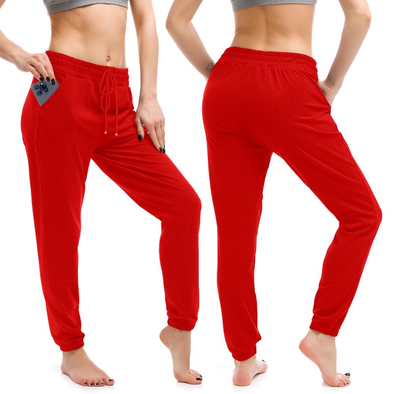 Walifrey Womens Joggers with Pockets, Drawstring Sweatpants Women for Lounging Jogging Gym and Workout BrightRed,1 Pack BrightRed S - Image 2