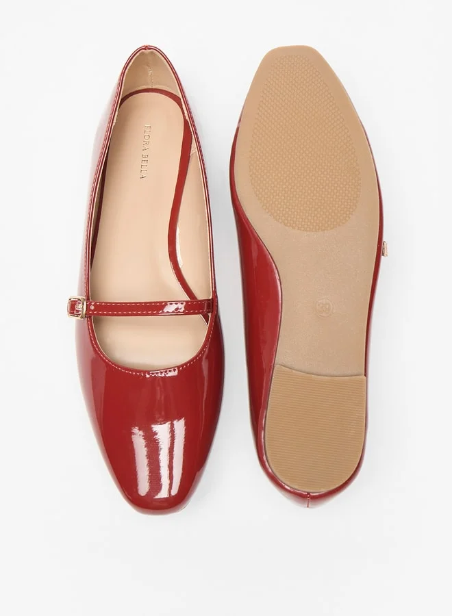 فلورا بيلا من شو إكسبرس Solid Slip-On Ballerina Shoes with Buckle Detail