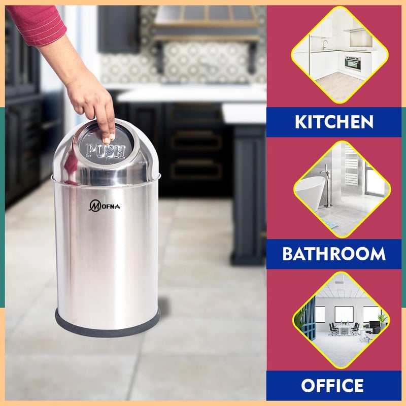 mofna Stainless Steel Push Can Dustbin Trash Can Paper Bin Round Shape use for Home, Office, Kitchen, Bathroom (12x28 Inch, 40 Liter, Silver) - Image 4