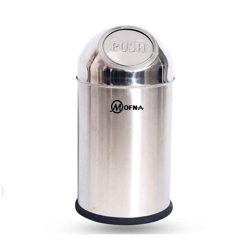mofna Stainless Steel Push Can Dustbin Trash Can Paper Bin Round Shape use for Home, Office, Kitchen, Bathroom (12x28 Inch, 40 Liter, Silver) - Image 1