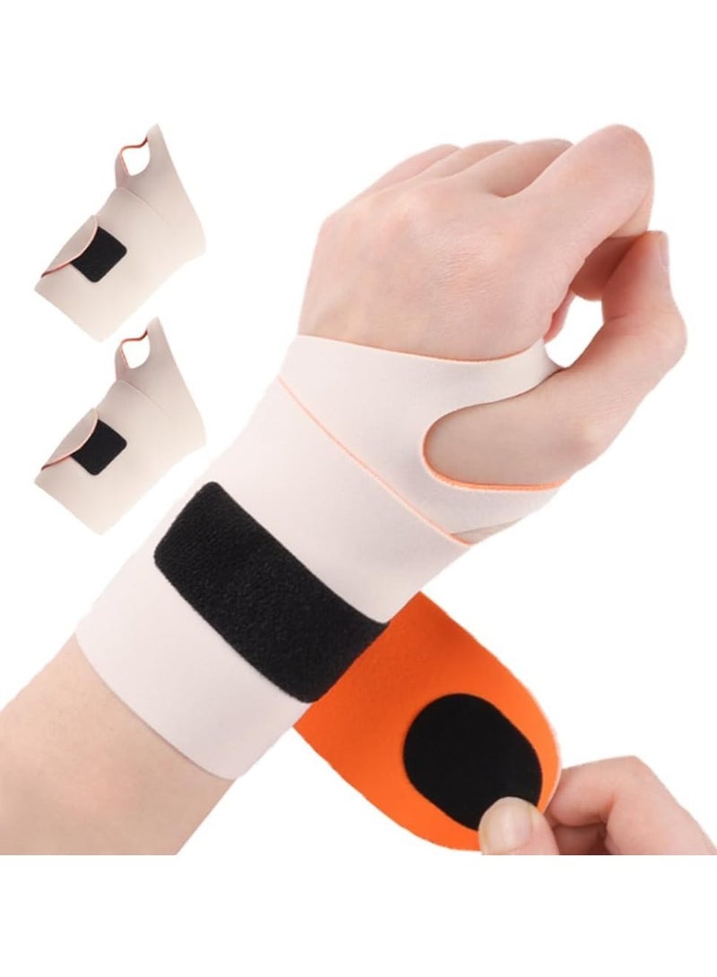 Halamine 2 Pcs Adjustable Wrist Brace，Ultra Thin Wrist Brace for Carpal Tunnel,Massage with Raised Spots Elastic Wrist Wraps forArthritis and Tendonitis, Wrist Straps Support, PainRelief, Compression and Support for FitnessEnthusiasts (Beige Orange)  - Image 1