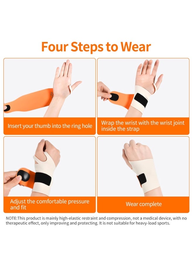 Halamine 2 Pcs Adjustable Wrist Brace，Ultra Thin Wrist Brace for Carpal Tunnel,Massage with Raised Spots Elastic Wrist Wraps forArthritis and Tendonitis, Wrist Straps Support, PainRelief, Compression and Support for FitnessEnthusiasts (Beige Orange)  - Image 3