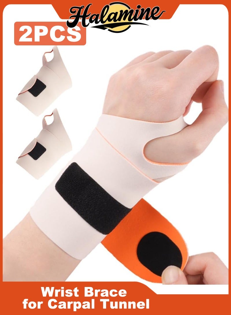Halamine 2 PCS Ultra Thin Wrist Brace for Carpal Tunnel, Massage with Raised Spots Elastic Wrist Wraps for Arthritis and Tendonitis, Wrist Straps Support, Pain Relief, Compression and Support for Fitness Enthusiasts (Beige Orange) - Image 1