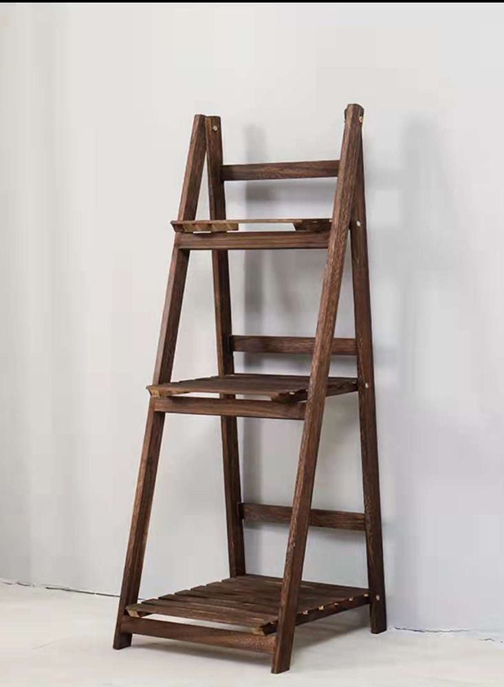 LINGWEI Plant Stand 3 Tier Folding Solid Wood Ladder Design Washroom ...