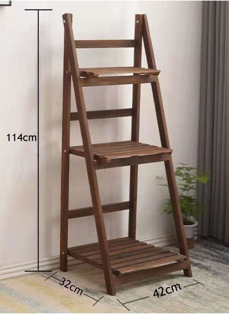 LINGWEI Plant Stand 3 Tier Folding Solid Wood Ladder Design Washroom Rack Garden Wooden Flower Plant Pot Holder Container Vase Display Book Shelves Storage  - Image 5