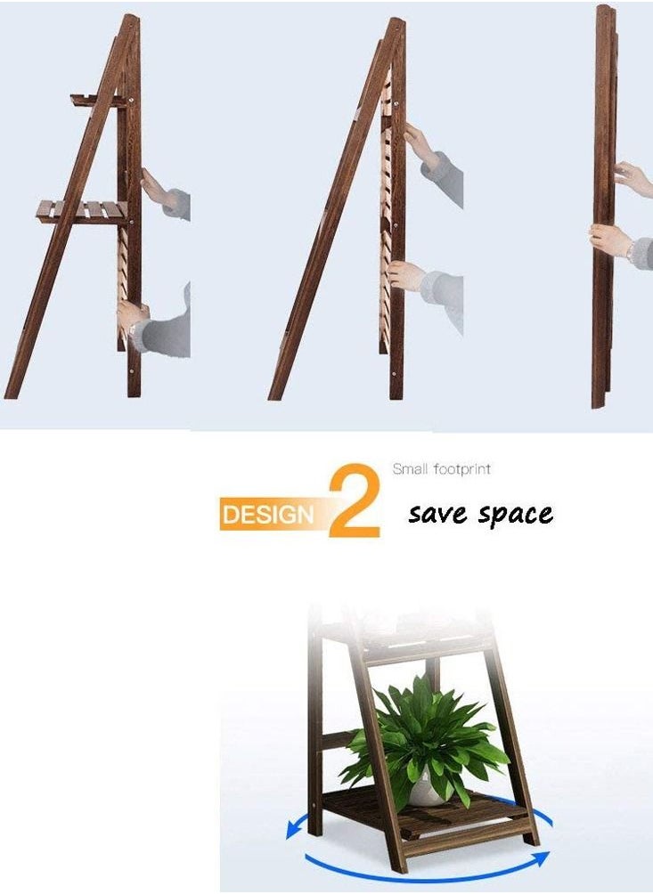 LINGWEI Plant Stand 3 Tier Folding Solid Wood Ladder Design Washroom Rack Garden Wooden Flower Plant Pot Holder Container Vase Display Book Shelves Storage  - Image 4