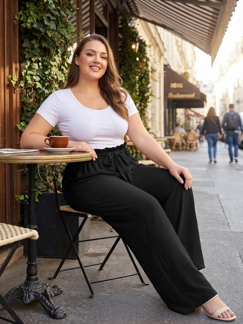 OLRIK Plus Size Black Pants for Women, High Waisted Wide Leg Casual Pants with Pockets Dressy Teacher Outfits 2026 Fashion Black-1X - Image 3
