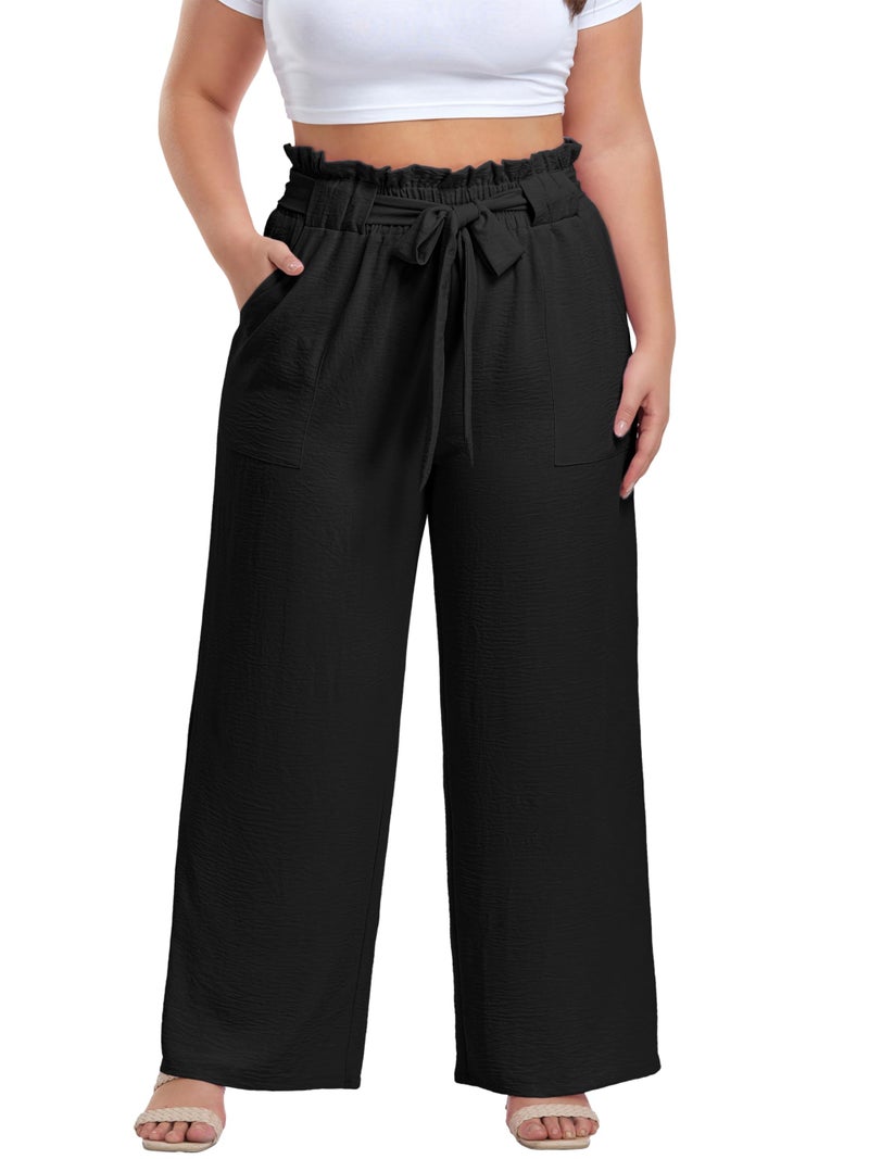 OLRIK Plus Size Black Pants for Women, High Waisted Wide Leg Casual Pants with Pockets Dressy Teacher Outfits 2026 Fashion Black-1X - Image 1
