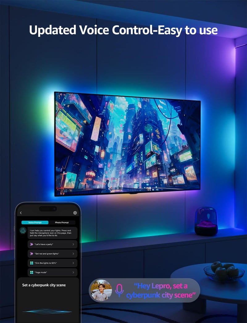 Lepro S1 AI LED Strip Lights for Bedroom - 65.6ft Smart RGB Light Strips with IC and Rainbow Chasing Effects, Color Segment DIY, Personalized Al Lighting Designer, No Remote, 2.4G Wi-Fi & Bluetooth - Image 3