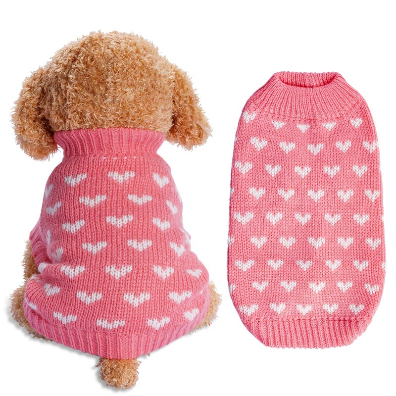 Dxhycc Dog Knitted Sweater Dog Heart Sweater Puppy Sweater Warm Soft Pet Holiday Clothes for Large Cats and Dogs (Pink, L) - Image 1