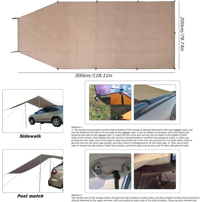 Saraele Versatility Car Awning Tailgate Awning 118x78In Oxford Fabric Stable Waterproof & Portable SUV Side/Rear-Mounted Universal-Fit Car Camping Tent Sun Shelter Uv Protection - Image 2