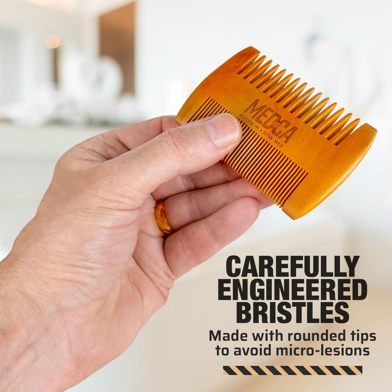 MEDca Wooden Beard Comb With Leather Case - Handcrafted Solid Beechwood Beard, Mustache and Head Hair Pocket Combs for Men Dual Action Fine & Coarse Teeth Perfect for Conditioner Oils and Beard Balms - Image 4