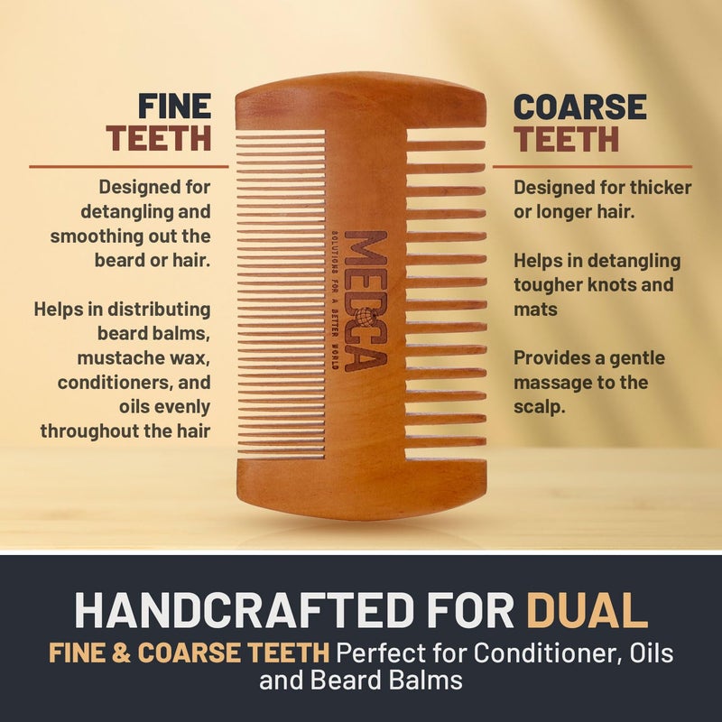 MEDca Wooden Beard Comb With Leather Case - Handcrafted Solid Beechwood Beard, Mustache and Head Hair Pocket Combs for Men Dual Action Fine & Coarse Teeth Perfect for Conditioner Oils and Beard Balms - Image 3