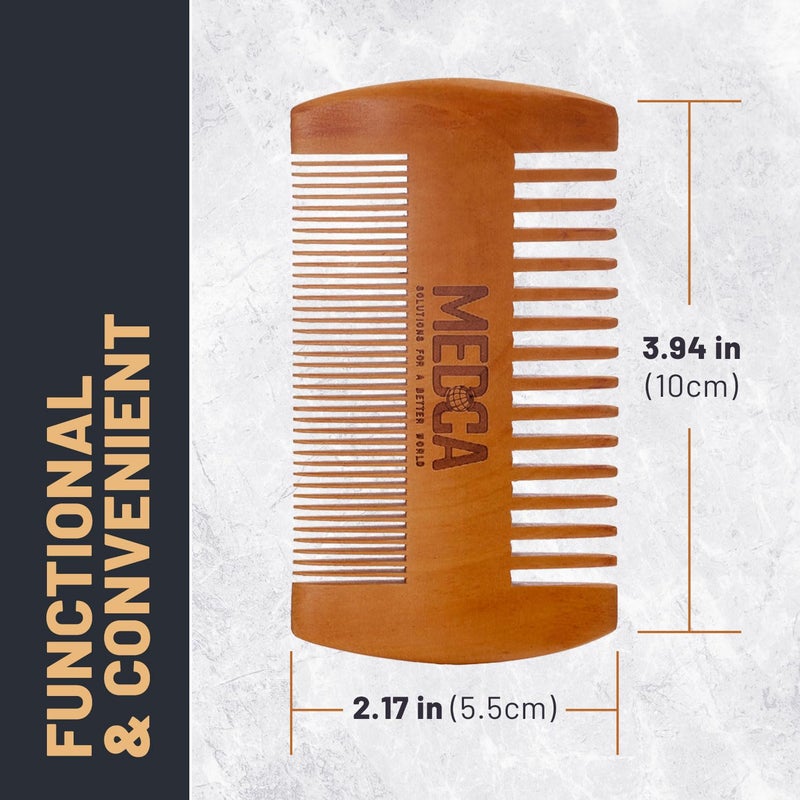 MEDca Wooden Beard Comb With Leather Case - Handcrafted Solid Beechwood Beard, Mustache and Head Hair Pocket Combs for Men Dual Action Fine & Coarse Teeth Perfect for Conditioner Oils and Beard Balms - Image 2