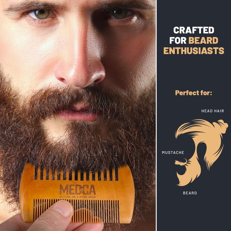 MEDca Wooden Beard Comb With Leather Case - Handcrafted Solid Beechwood Beard, Mustache and Head Hair Pocket Combs for Men Dual Action Fine & Coarse Teeth Perfect for Conditioner Oils and Beard Balms - Image 5