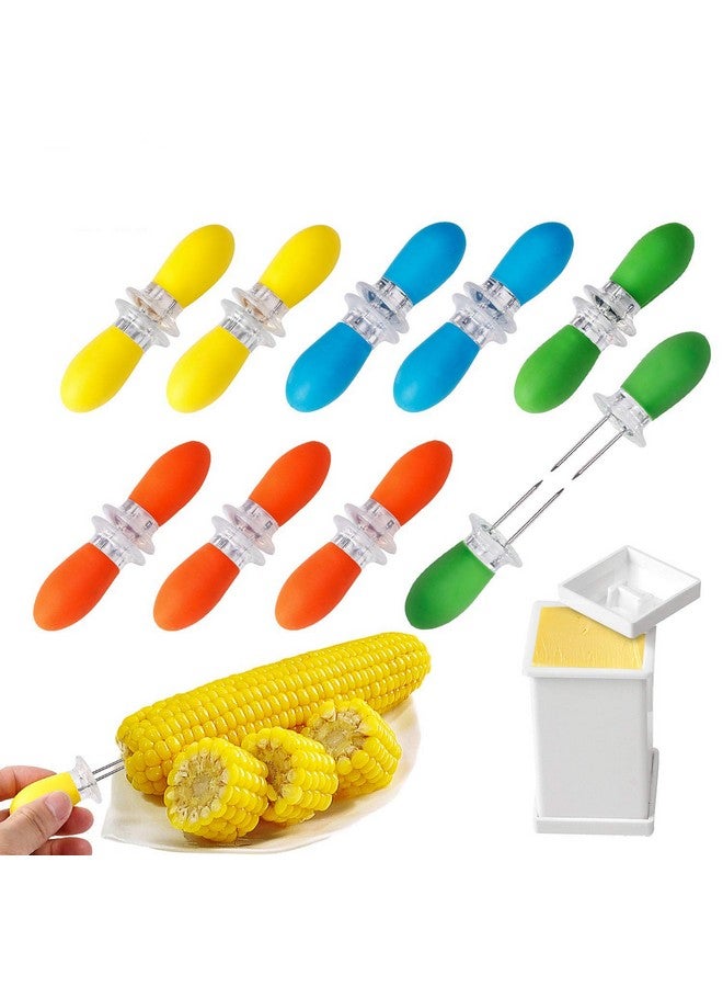 AUGSUN 18 Pcs Stainless Steel Corn Cob Holders with Silicone Handle & Convenient Butter Spreading Tool - Image 1