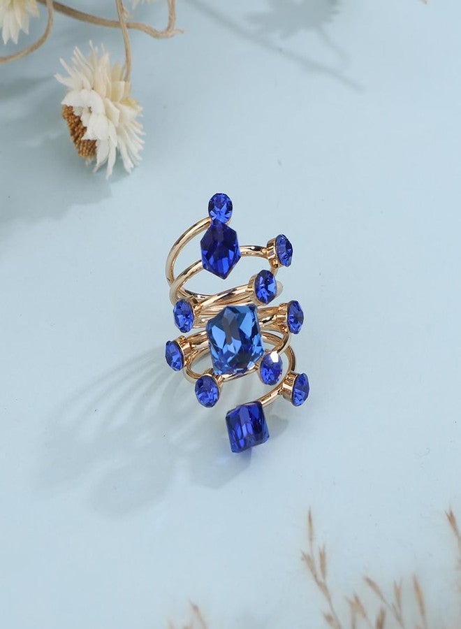 Rumtock Sparkle Blue Rhinestones Beads Finger Ring Statement Wrap Layered Finger Ring Women Rings (Blue) - Image 4