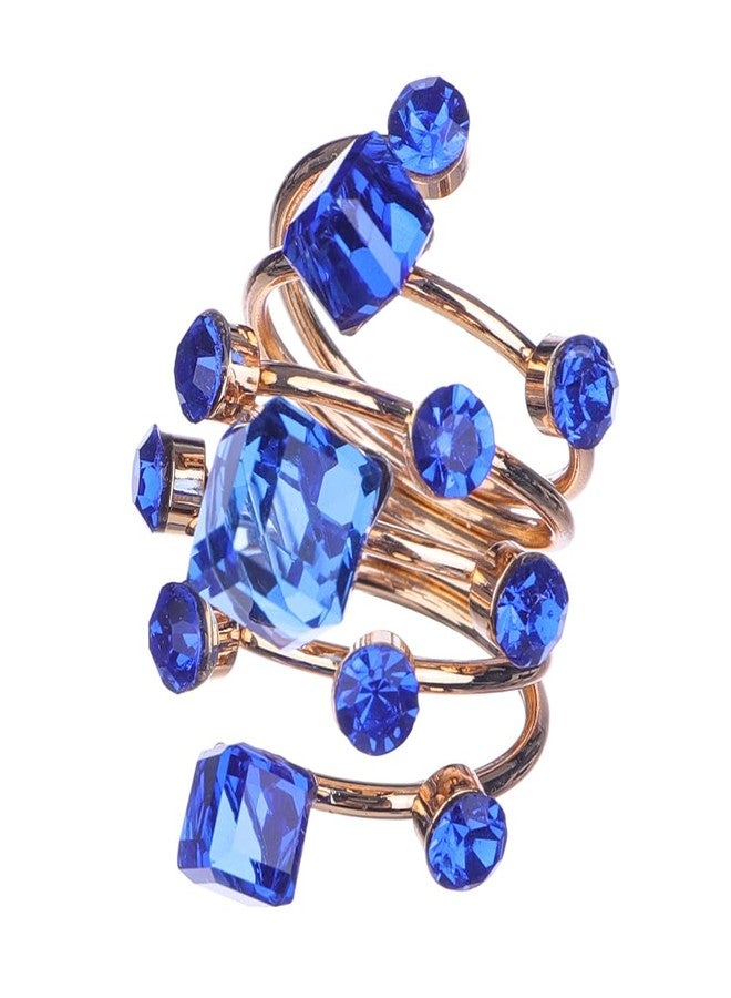 Rumtock Sparkle Blue Rhinestones Beads Finger Ring Statement Wrap Layered Finger Ring Women Rings (Blue) - Image 1