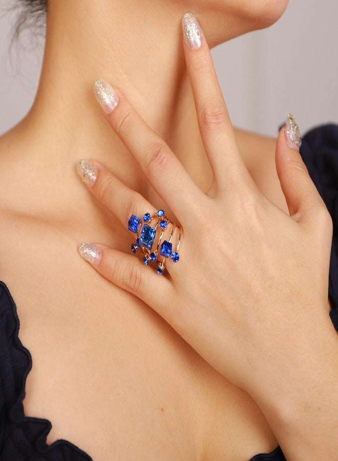 Rumtock Sparkle Blue Rhinestones Beads Finger Ring Statement Wrap Layered Finger Ring Women Rings (Blue) - Image 3