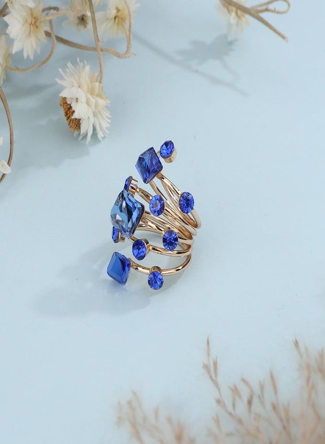 Rumtock Sparkle Blue Rhinestones Beads Finger Ring Statement Wrap Layered Finger Ring Women Rings (Blue) - Image 5