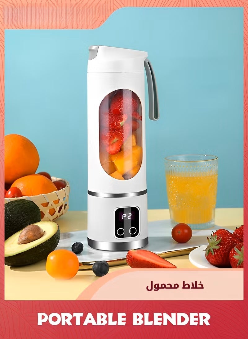 خلاط محمول,خلاط عصائر الفواكه والخضروات اللاسلكي 15.2 أوقية (450 مل) مع 12 شفرة,خلاط شخصي للهزازات والصغار,غطاء مضاد للتسرب,أجزاء آمنة لغسالة الصحون,أبيض - Image 1